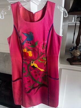 Voom by Joy Han Fuchsia Embroidered Bird Shift Dress